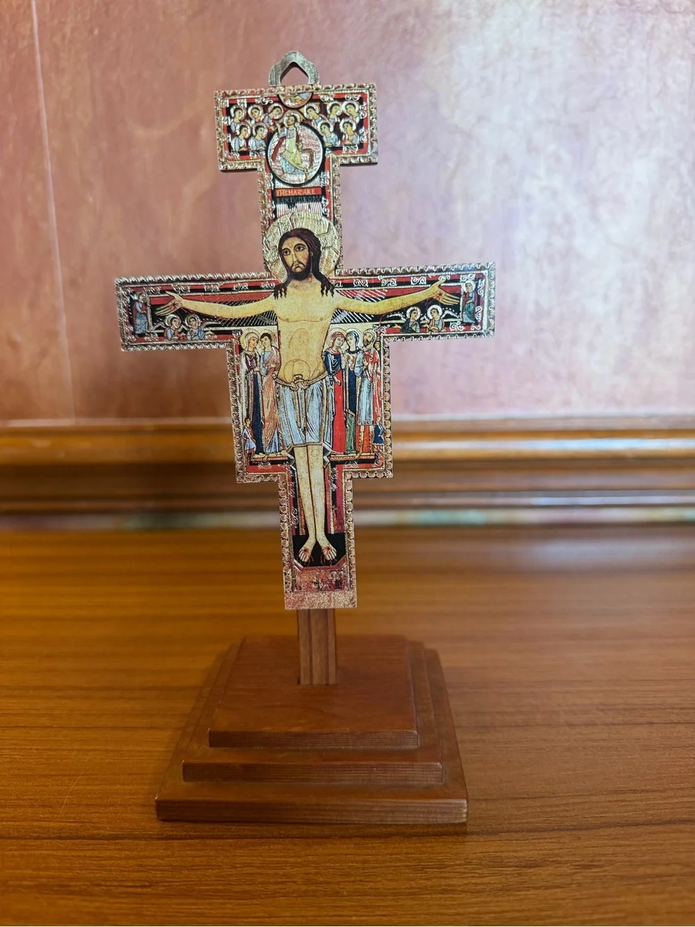 Vintage Standing San Damiano Crucifix Icon Cross - Franciscan Devotional Art